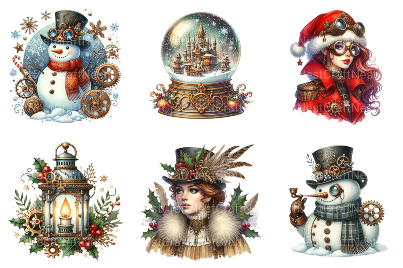 Steampunk Christmas Snowman Clipart Bundle 56 - CraftNest - Digital Crafting and Art