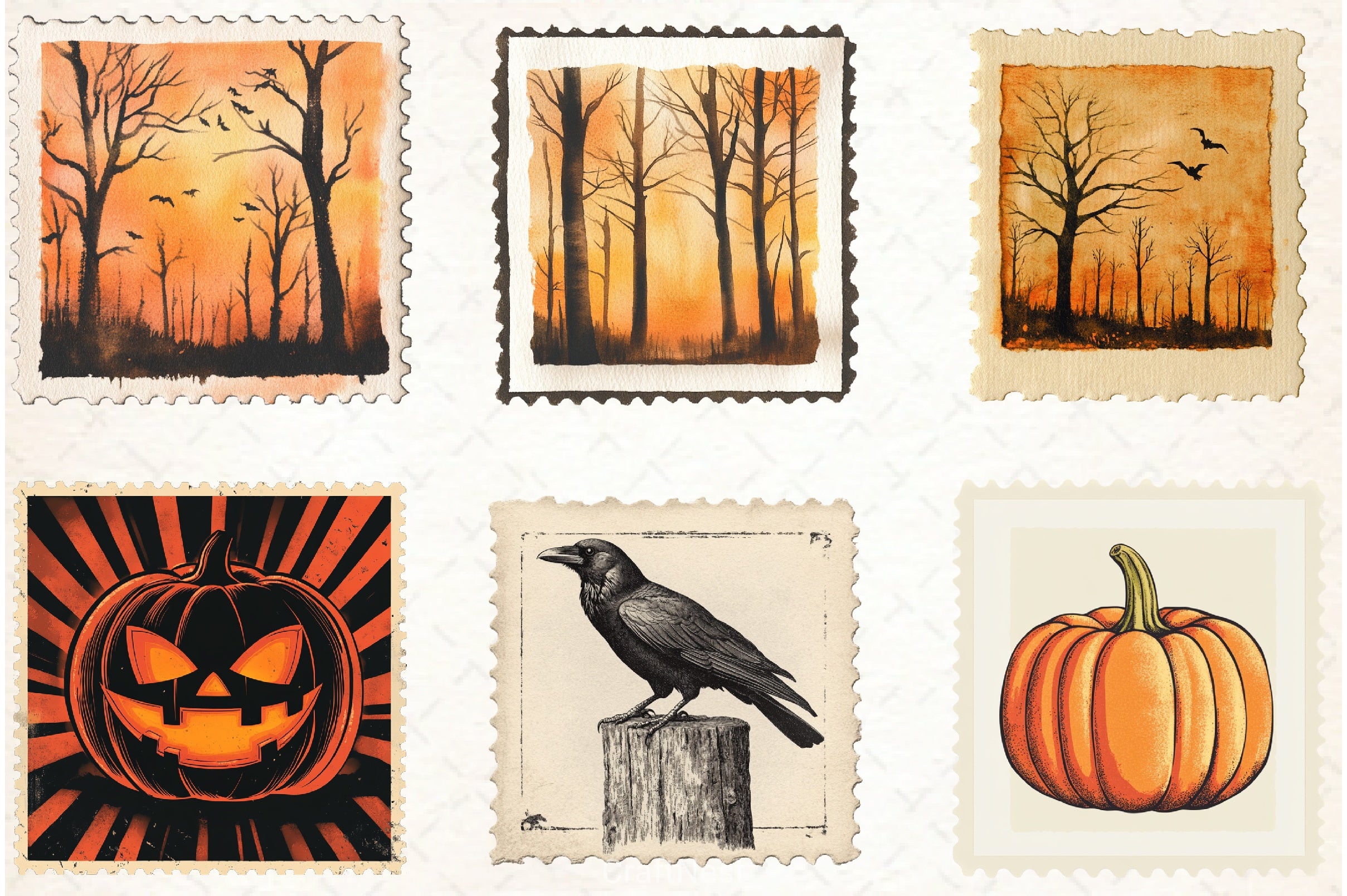 Vintage Halloween Stamp Clipart Bundle - CraftNest - Digital Crafting and Art