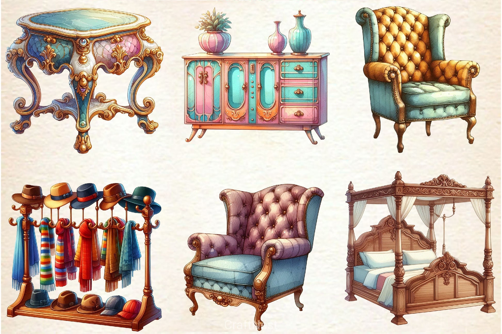 Vintage Furniture Clipart Bundle - CraftNest - Digital Crafting and Art