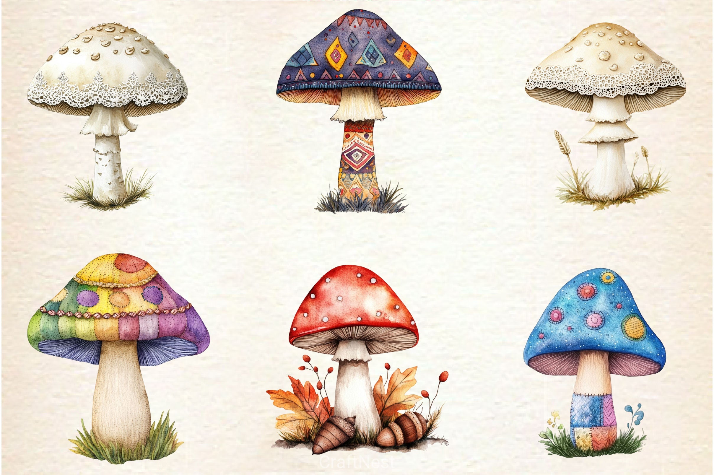 Embroidered Mushrooms Clipart Bundle - CraftNest - Digital Crafting and Art