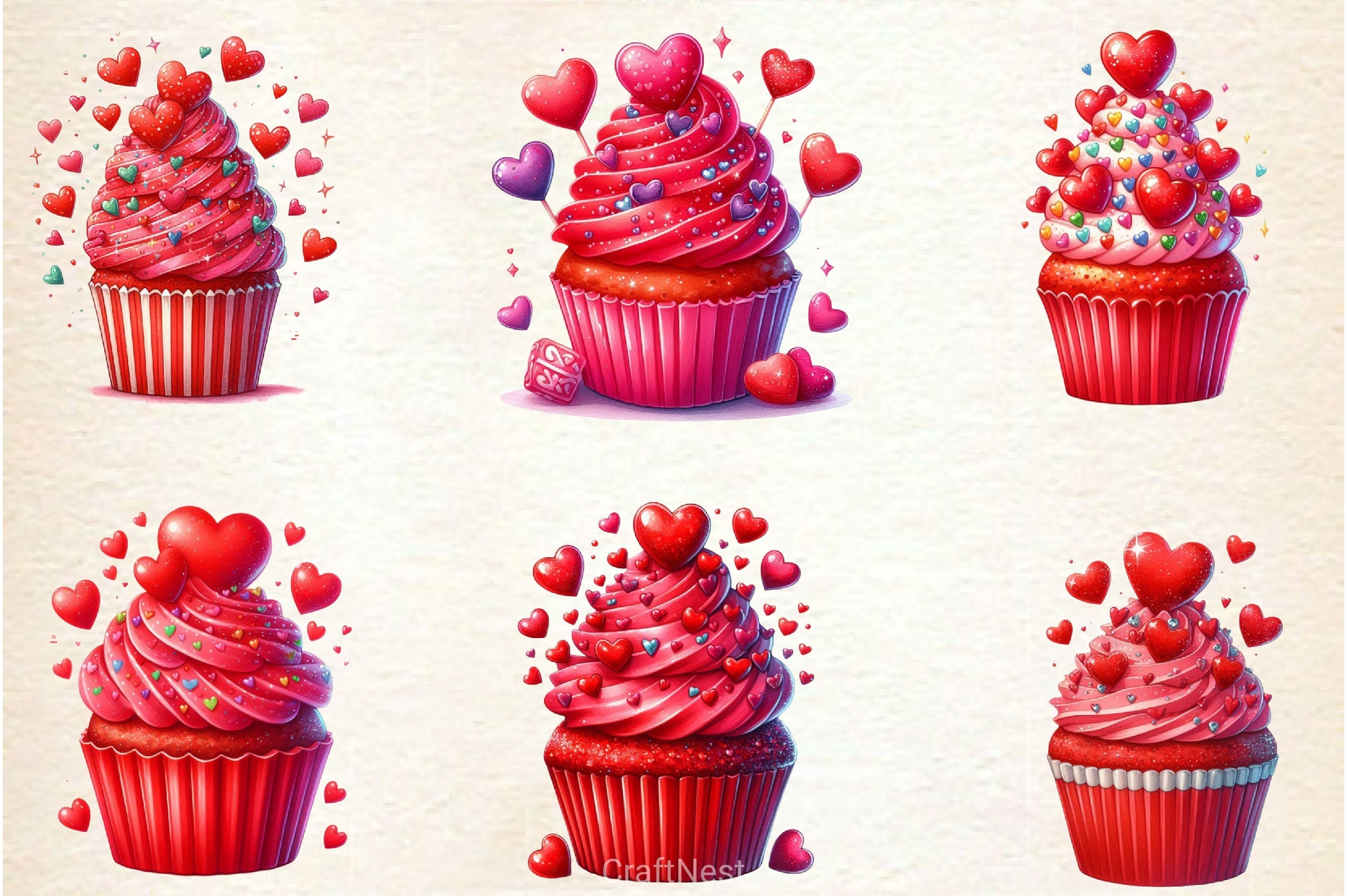 Valentine Red Cupcake Clipart Bundle - CraftNest - Digital Crafting and Art