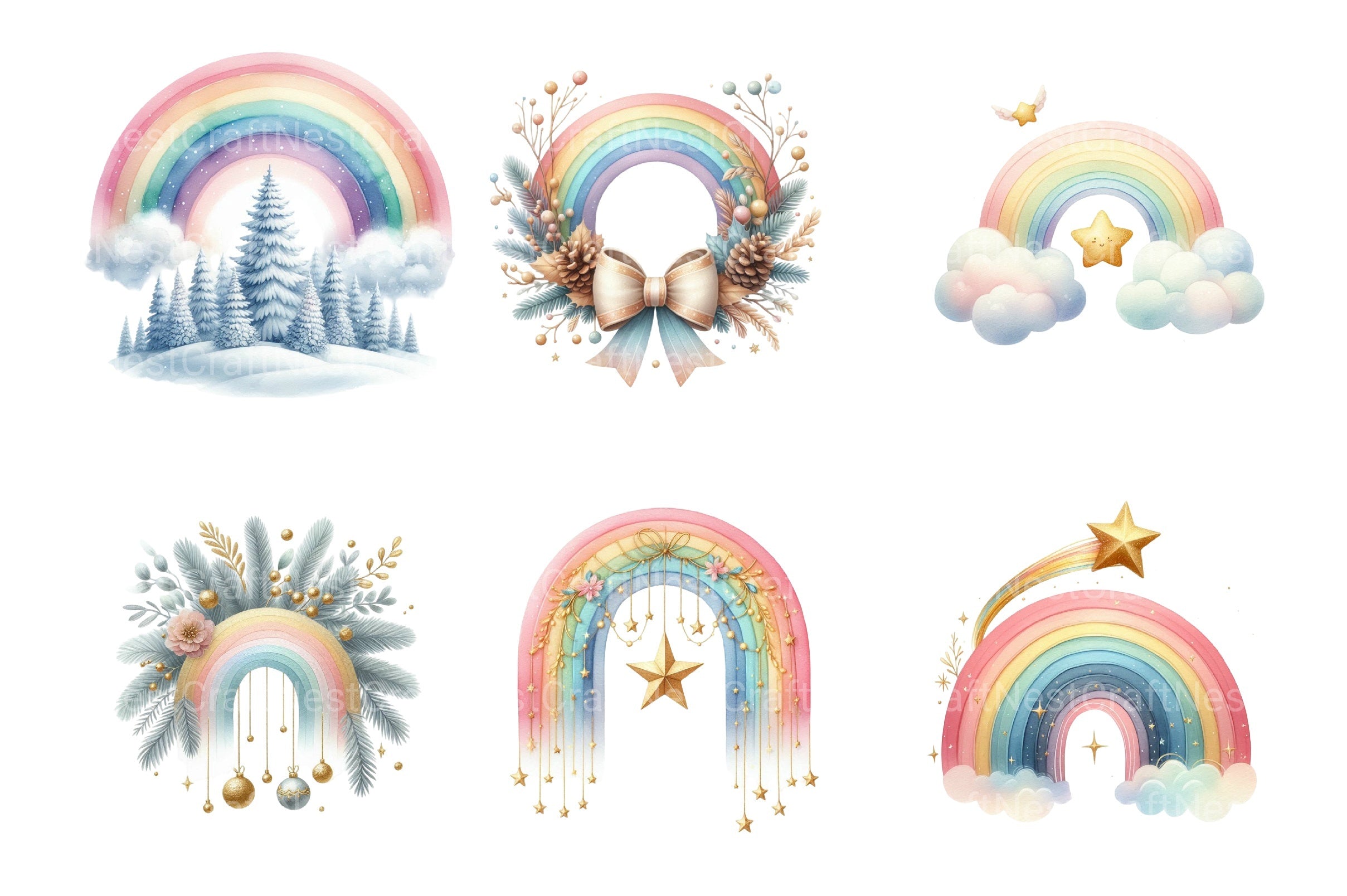 Christmas Pastel Rainbow Clipart Bundle - CraftNest - Digital Crafting and Art