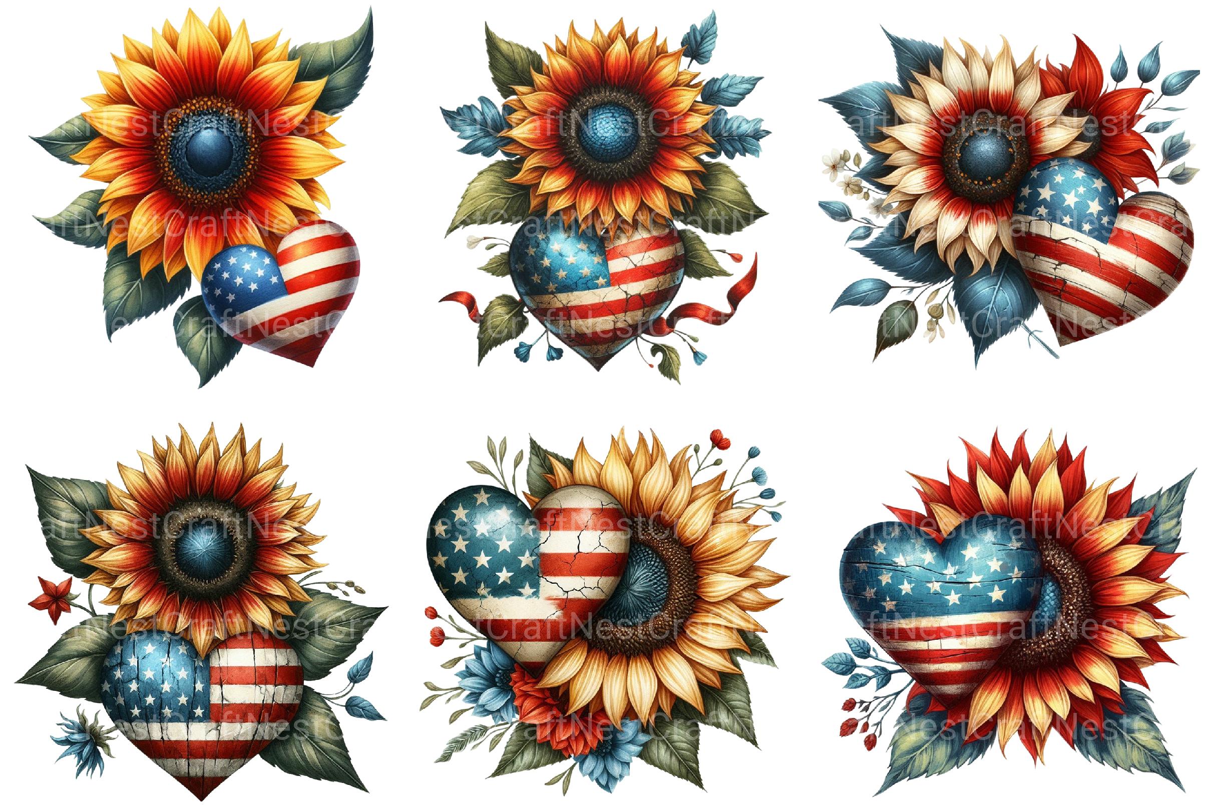 Sunflowers With Hart 4th of July Clipart - CraftNest - Digital Crafting and Art