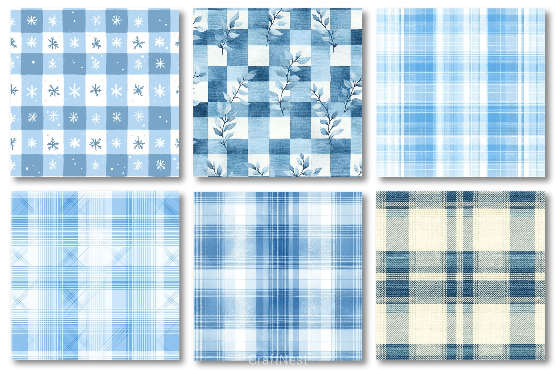 Light Blue Winter Plaid Digital Papers - CraftNest - Digital Crafting and Art