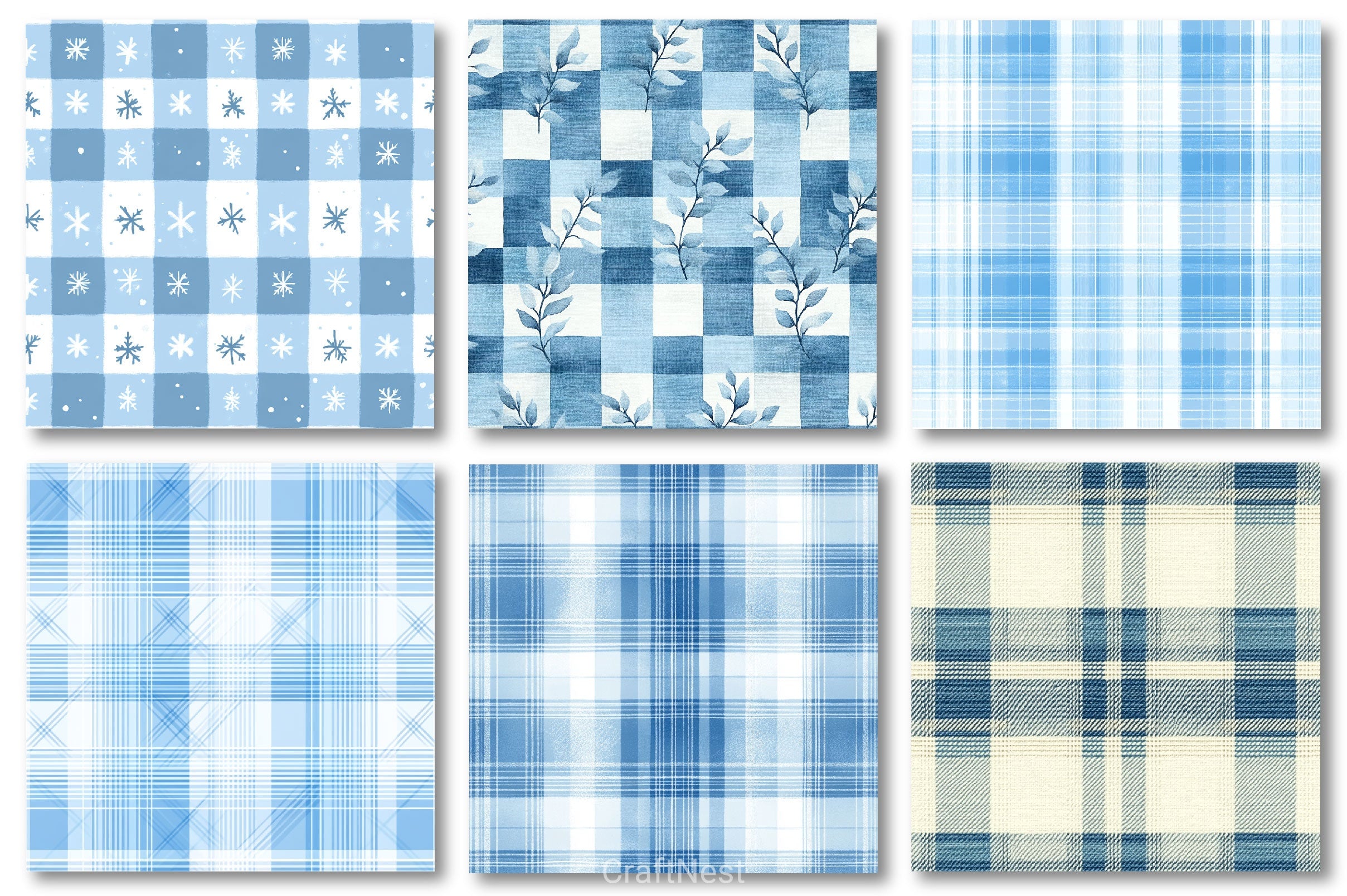 Light Blue Winter Plaid Digital Papers - CraftNest - Digital Crafting and Art