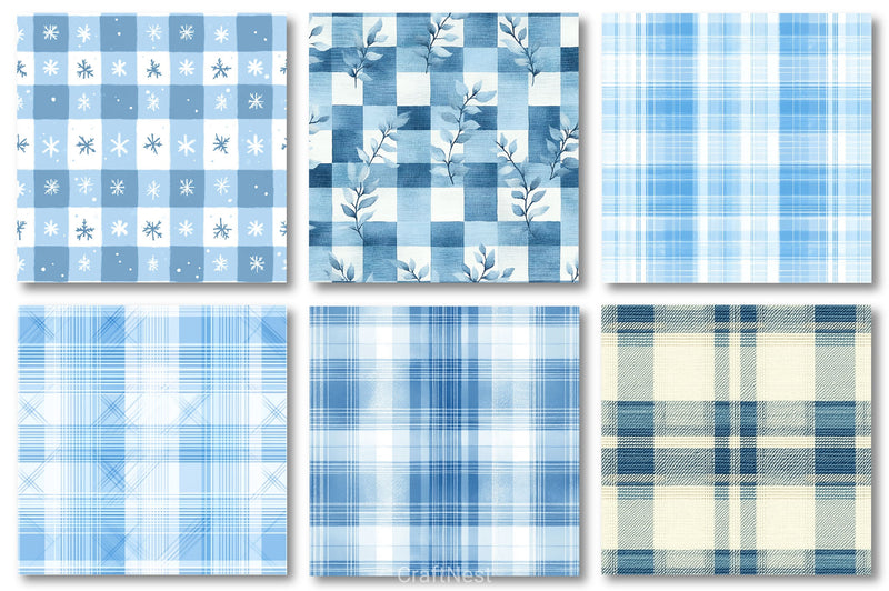 Light Blue Winter Plaid Digital Papers - CraftNest - Digital Crafting and Art