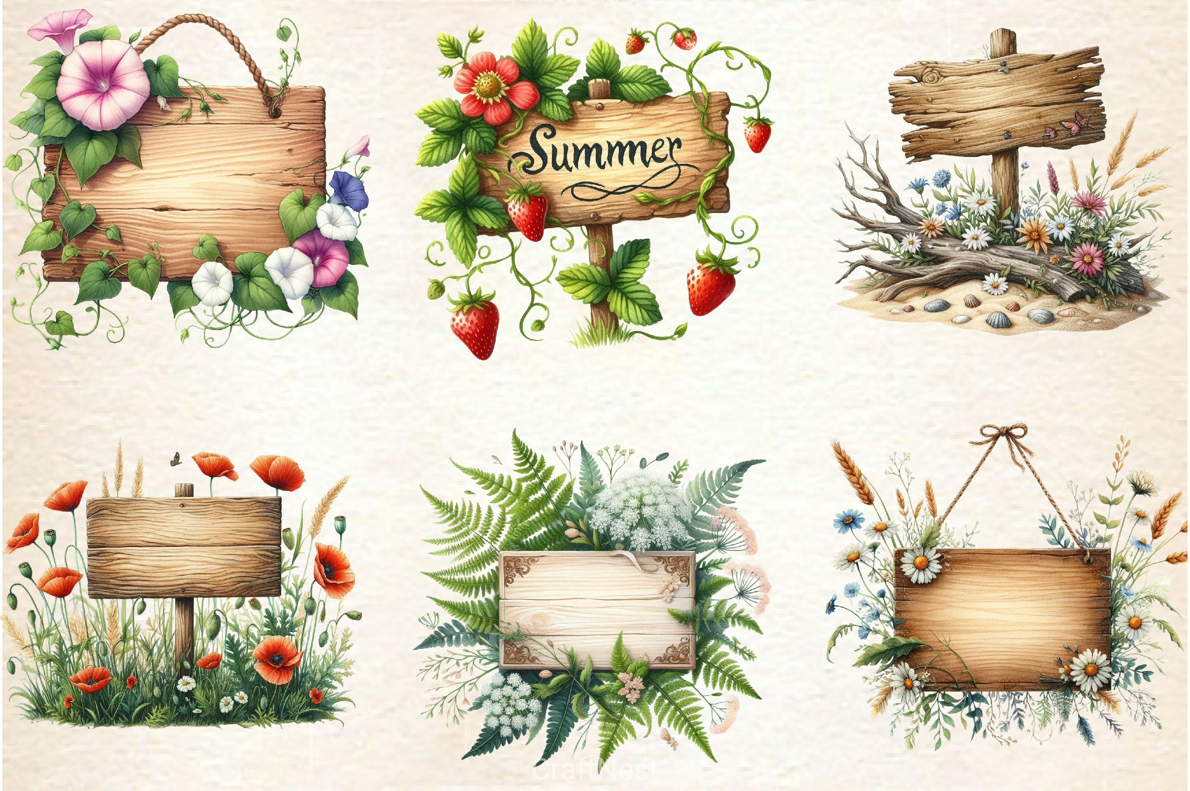 Summer Empty Sign Wildflowers Clipart Bundle 2 - CraftNest - Digital Crafting and Art