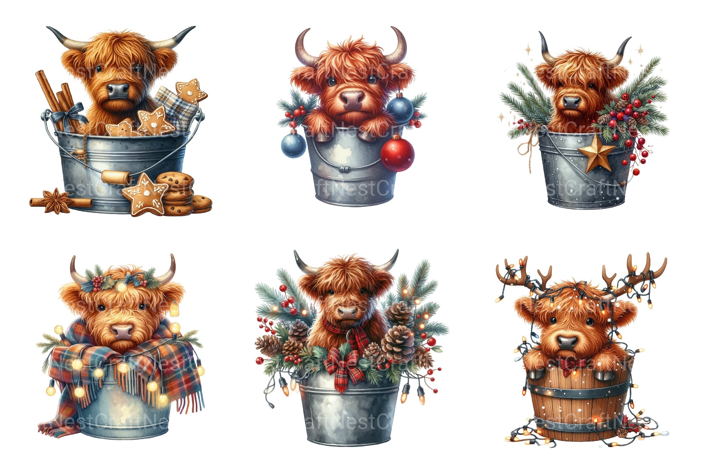 Christmas Highland Cows Clipart Bundle - CraftNest - Digital Crafting and Art