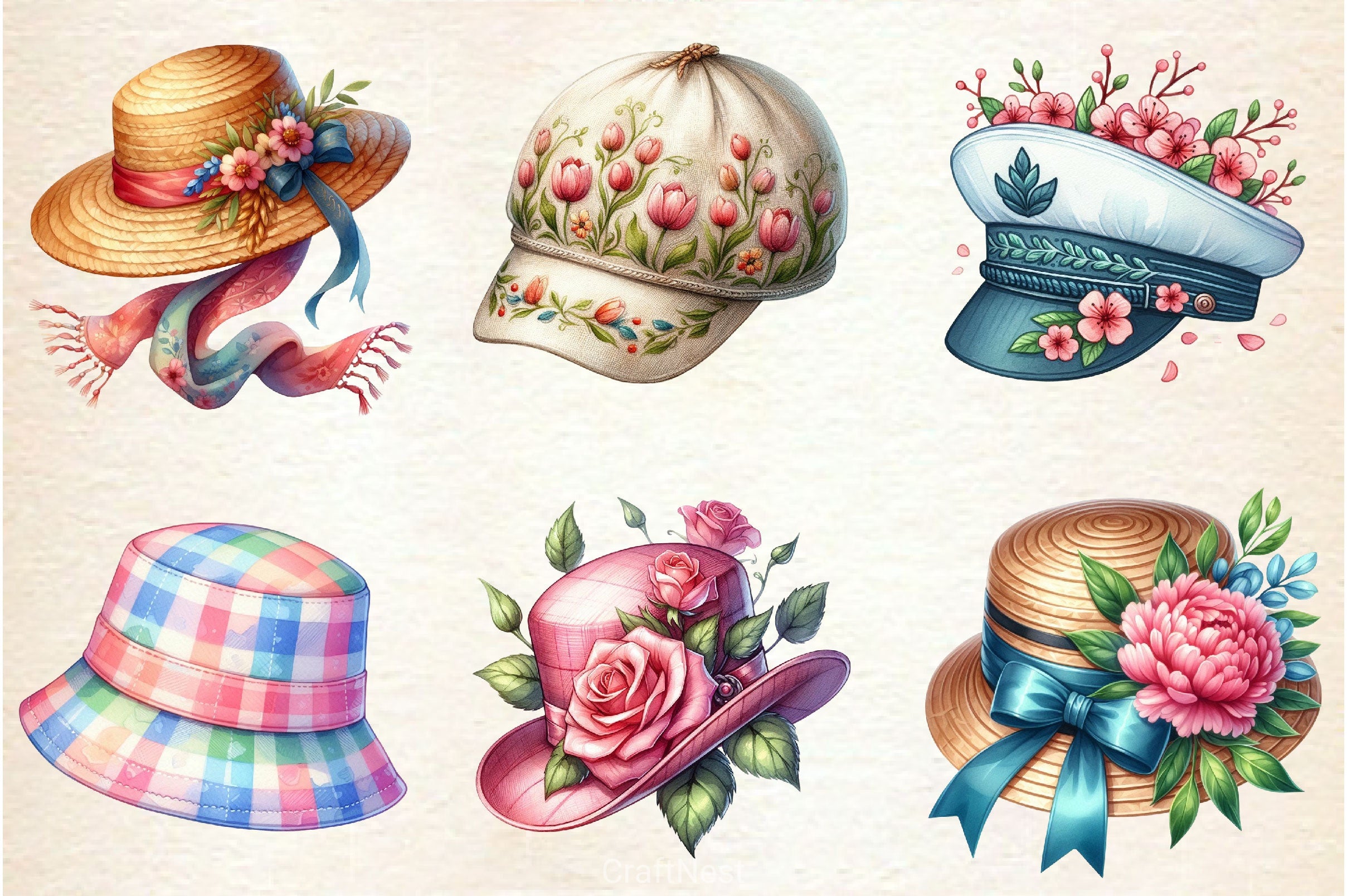 Spring Hat. Sign Spring Hats Clipart Bundle