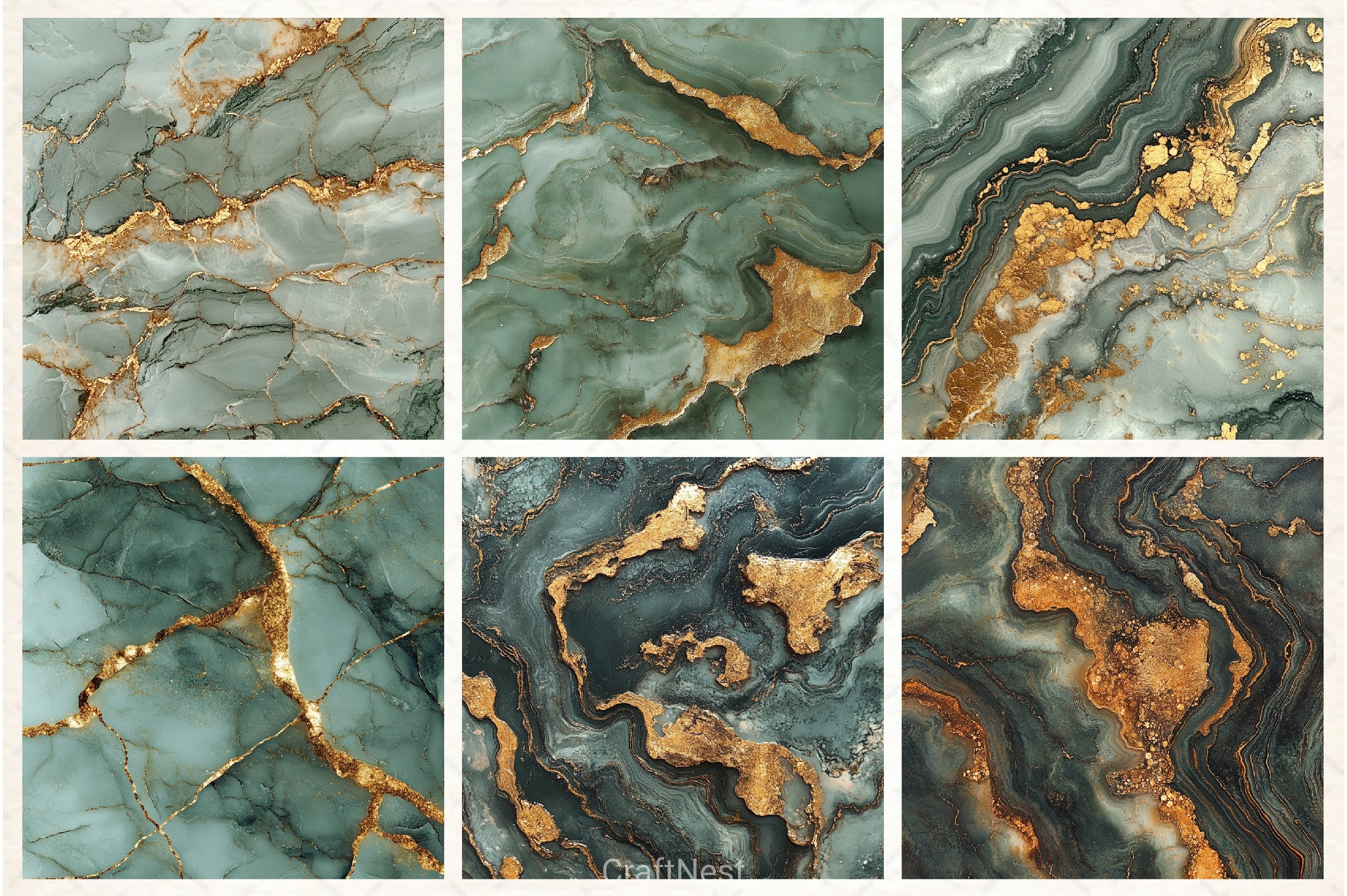 Sage Gold Marble Digital Background Bundle - CraftNest - Digital Crafting and Art