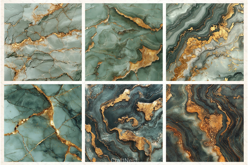 Sage Gold Marble Digital Background Bundle - CraftNest - Digital Crafting and Art