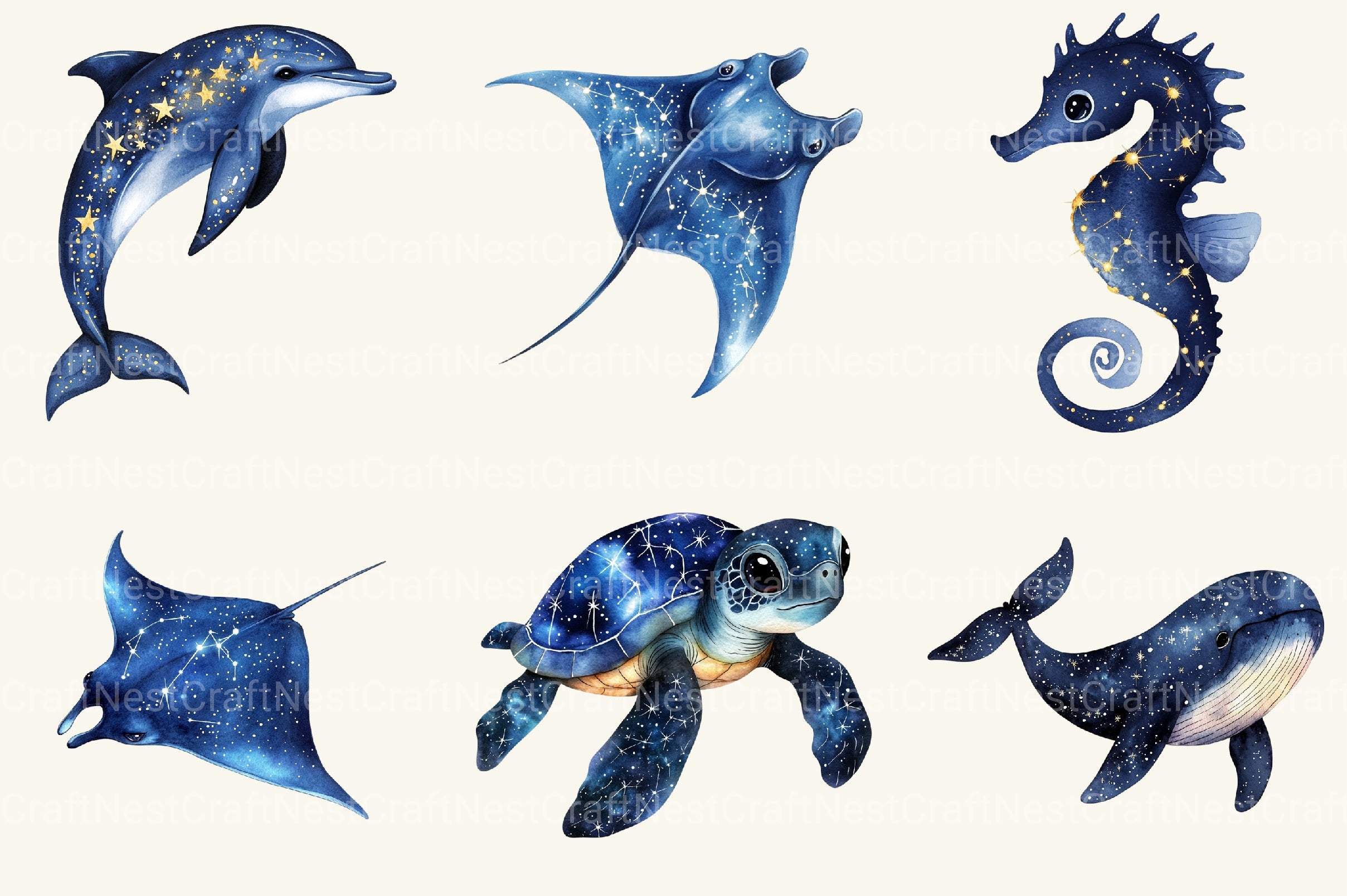 Fantasy Cute Sea Creature Animals Clipart Bundle - CraftNest - Digital Crafting and Art