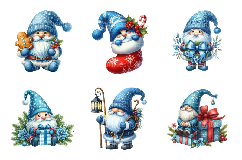 Festive Blue Christmas Gnomes Clipart Bundle - CraftNest - Digital Crafting and Art