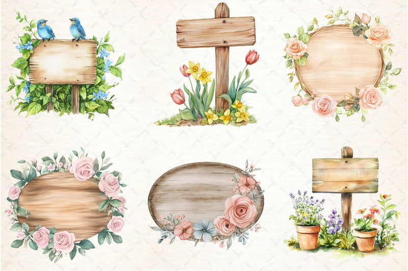 Spring Sign Board Clipart Bundle - CraftNest - Digital Crafting and Art