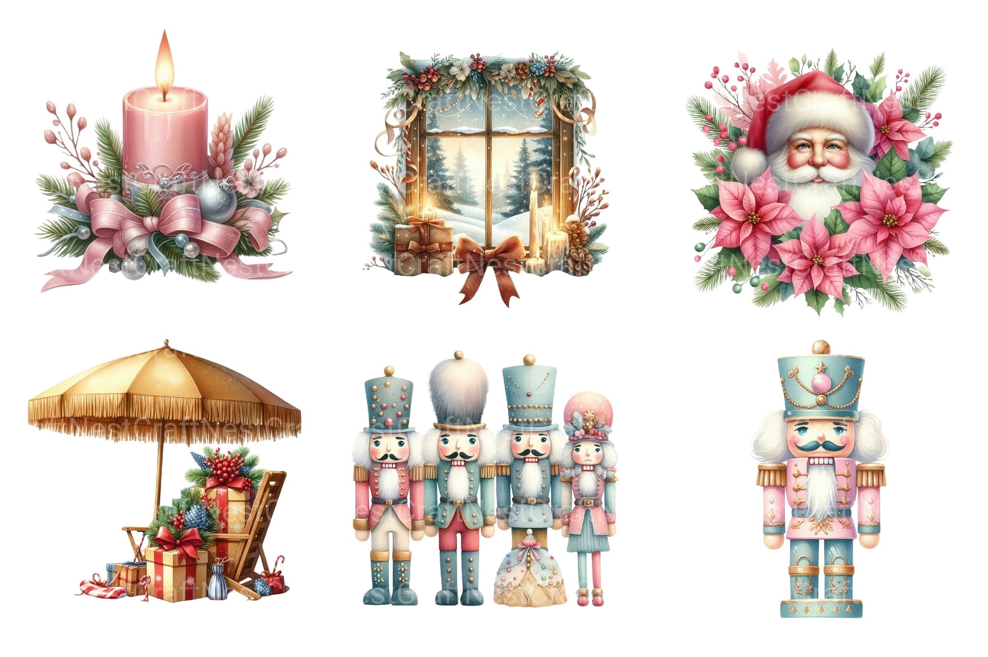 Pink Mint Christmas Pastel Character Clipart Bundle - CraftNest - Digital Crafting and Art