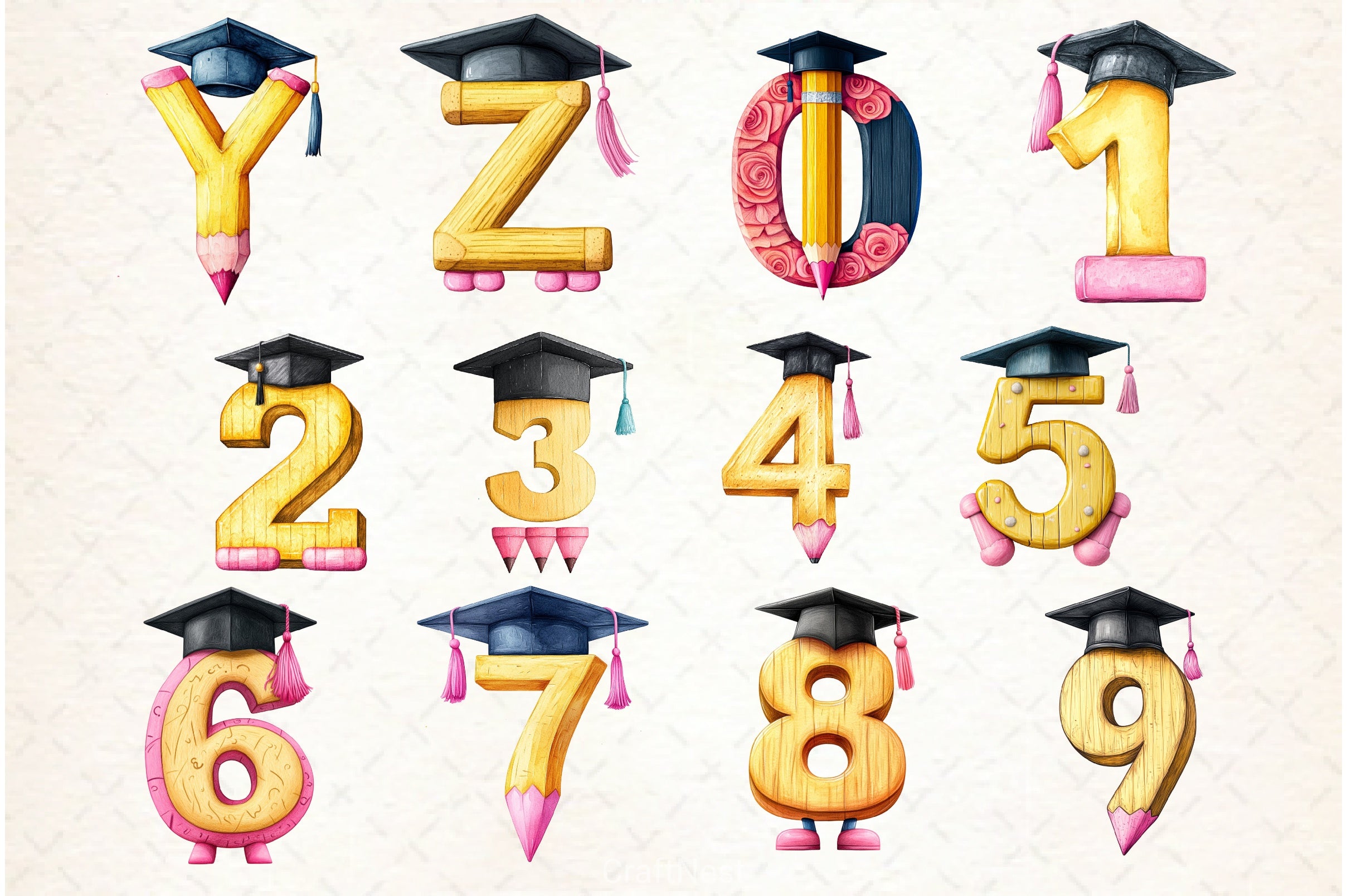 School Pencil Alphabet Clipart Bundle - CraftNest - Digital Crafting and Art