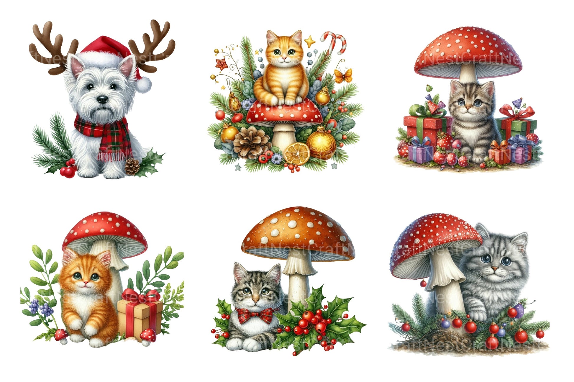 Christmas Kitten Graphics: Cat Clipart Bundle - CraftNest - Digital Crafting and Art