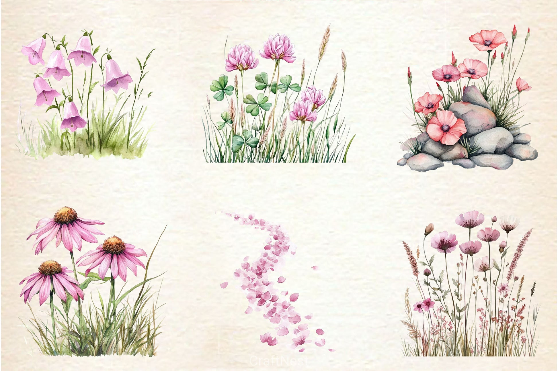 Pink Summer Meadow Clipart Bundle 2 - CraftNest - Digital Crafting and Art
