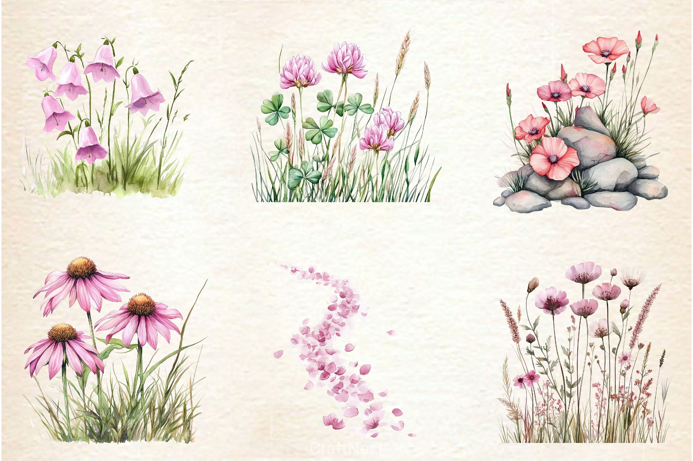 Pink Summer Meadow Clipart Bundle 2 - CraftNest - Digital Crafting and Art