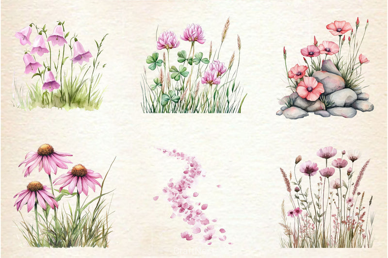 Pink Summer Meadow Clipart Bundle 2 - CraftNest - Digital Crafting and Art