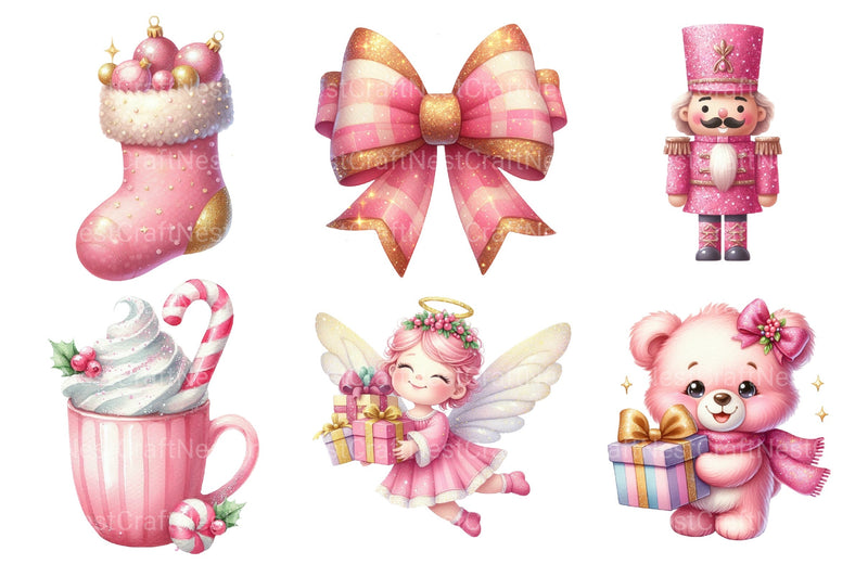 Glitter Pink Christmas Clipart Bundle - CraftNest - Digital Crafting and Art