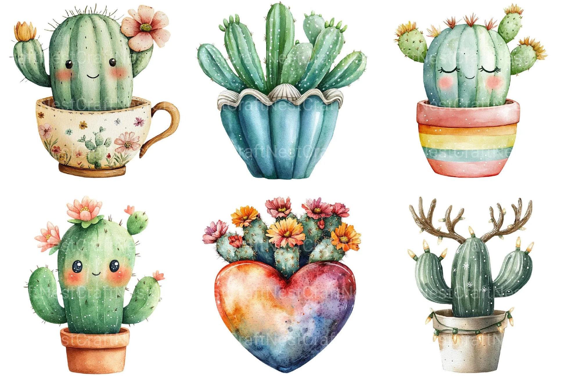 Cute Cactus Clipart - CraftNest - Digital Crafting and Art