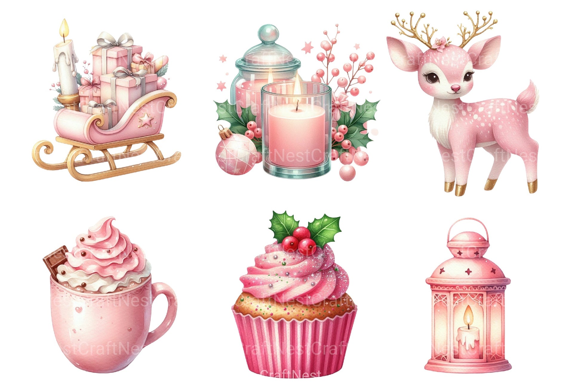Pink Christmas Clipart Bundle 112 - CraftNest - Digital Crafting and Art
