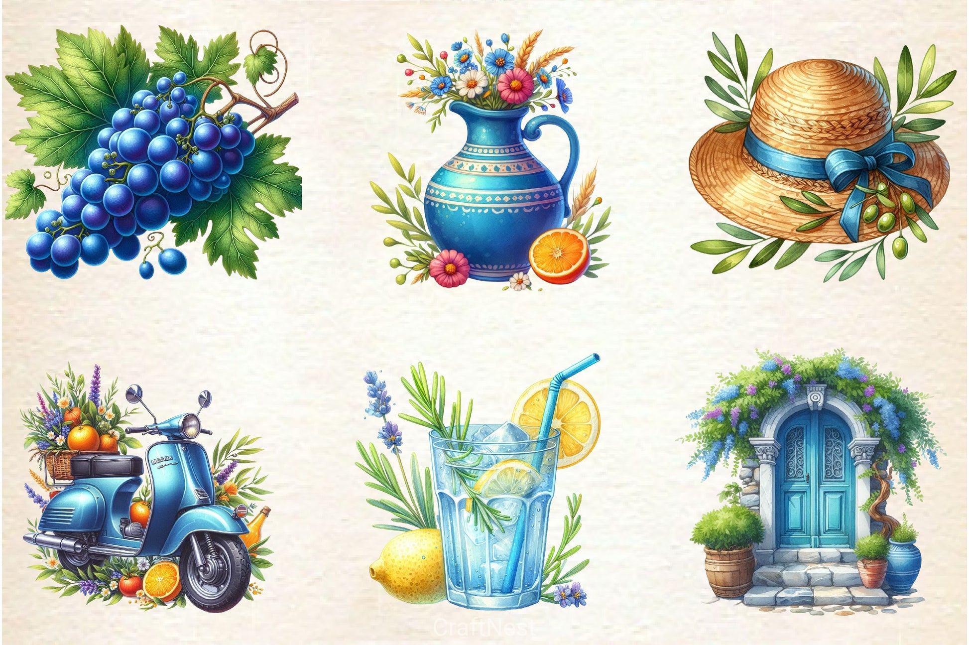 Blue Summer Mediterranean Clipart Bundle - CraftNest - Digital Crafting and Art