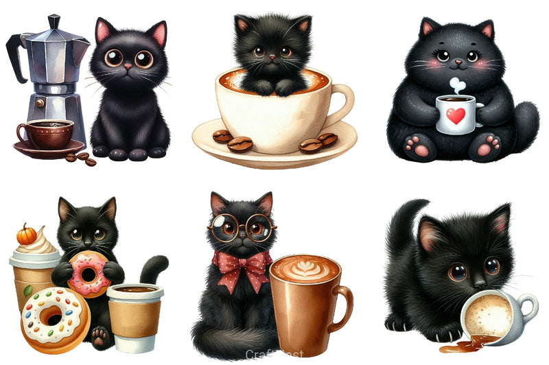 Cat Silhouette Coffee Clipart Bundle - CraftNest - Digital Crafting and Art