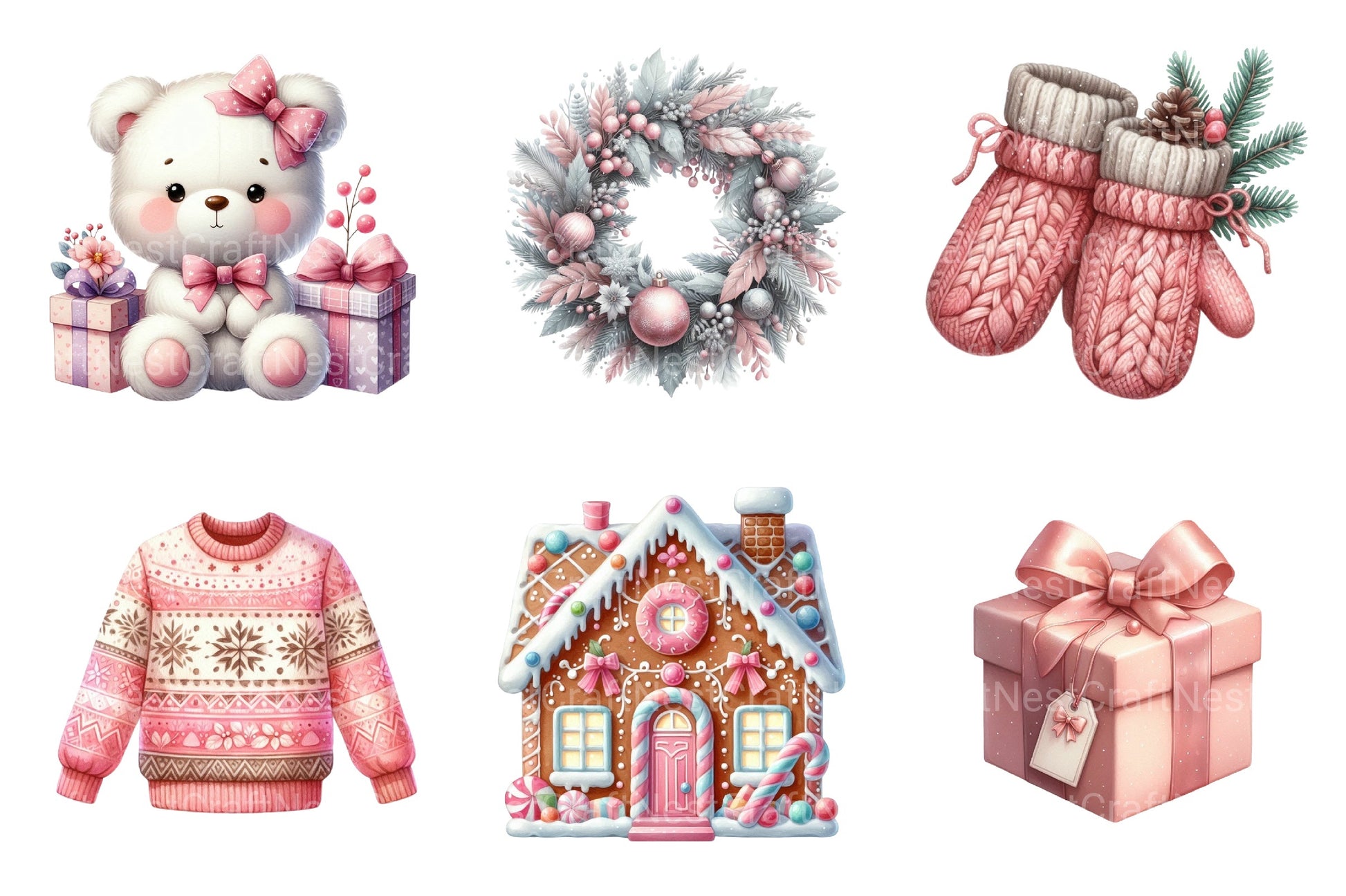 Exquisite Pink Christmas Clipart Bundle: Festive Holiday Charm - CraftNest - Digital Crafting and Art