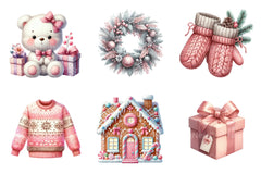 Exquisite Pink Christmas Clipart Bundle: Festive Holiday Charm - CraftNest - Digital Crafting and Art