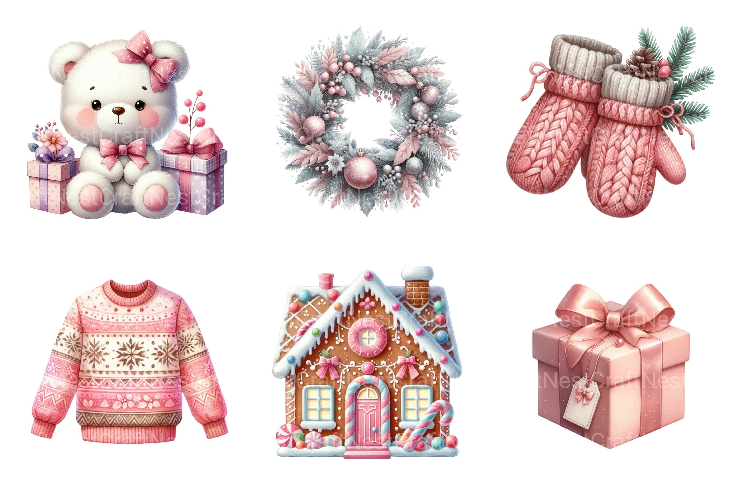 Exquisite Pink Christmas Clipart Bundle: Festive Holiday Charm - CraftNest - Digital Crafting and Art