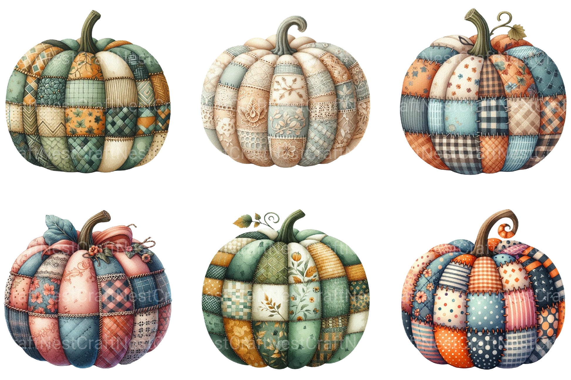 Autumn Patchwork Pumpkin Clipart Bundle - CraftNest - Digital Crafting and Art