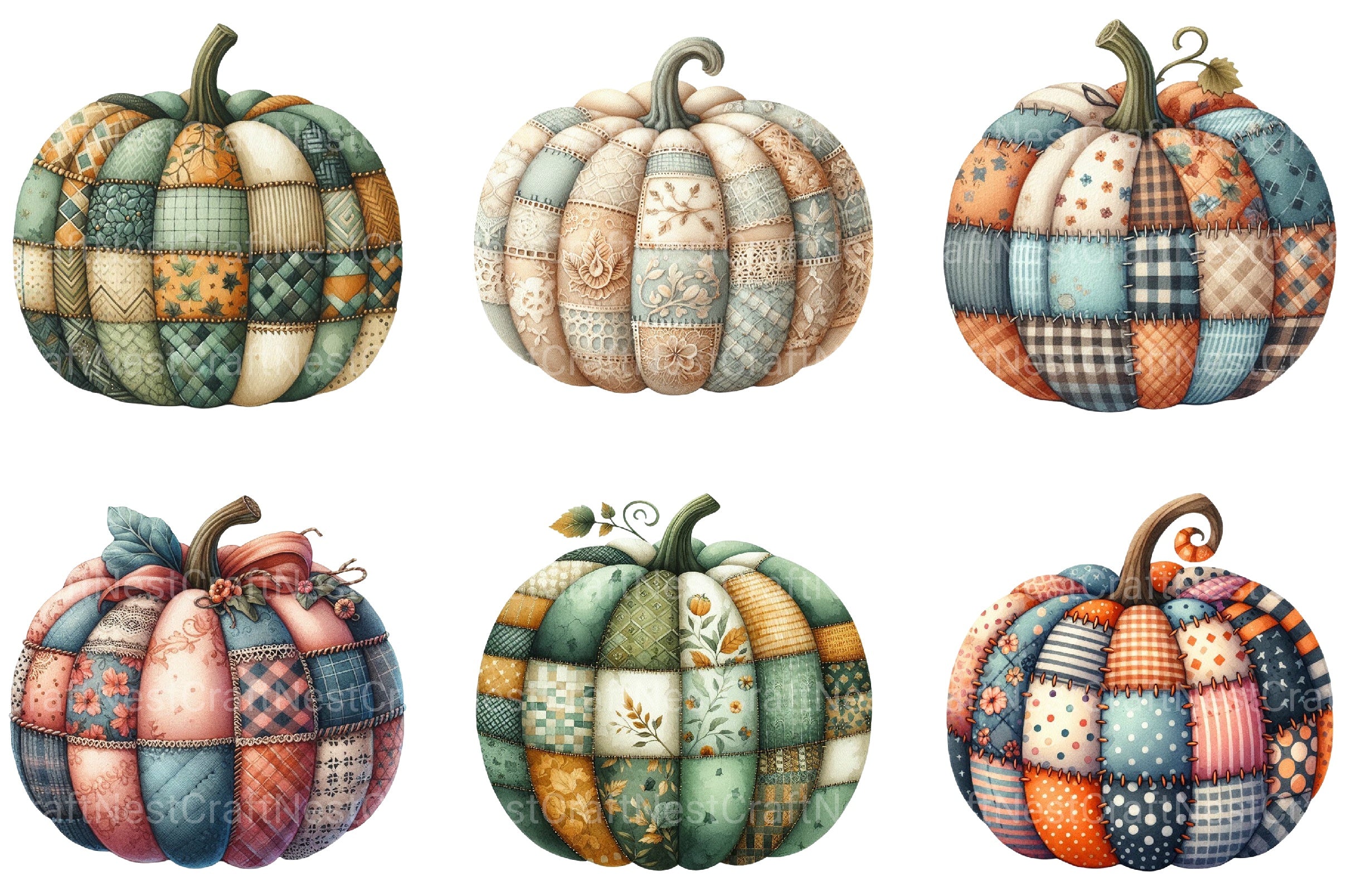 Autumn Patchwork Pumpkin Clipart Bundle - CraftNest - Digital Crafting and Art