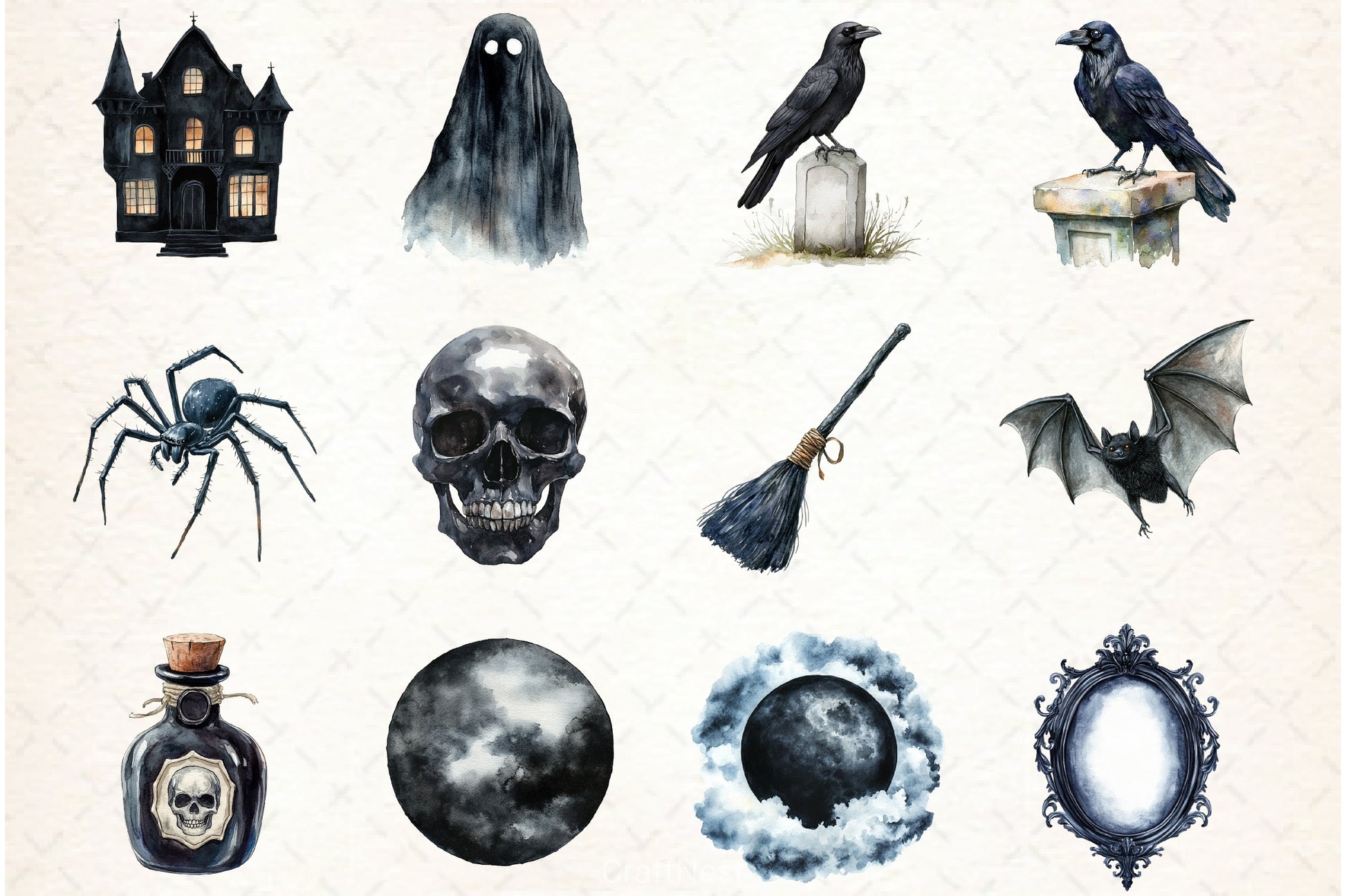 Halloween Black & White Clipart Bundle - CraftNest - Digital Crafting and Art