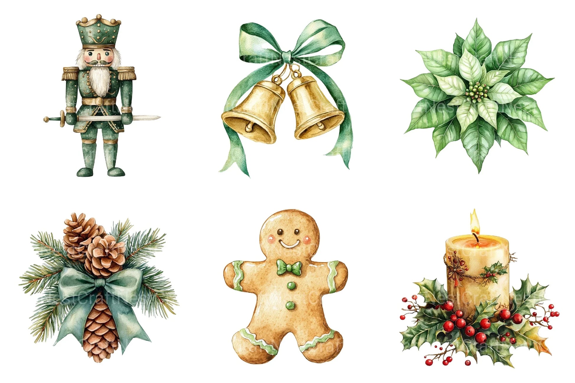 Vintage Green Christmas Winter Clipart Bundle - CraftNest - Digital Crafting and Art
