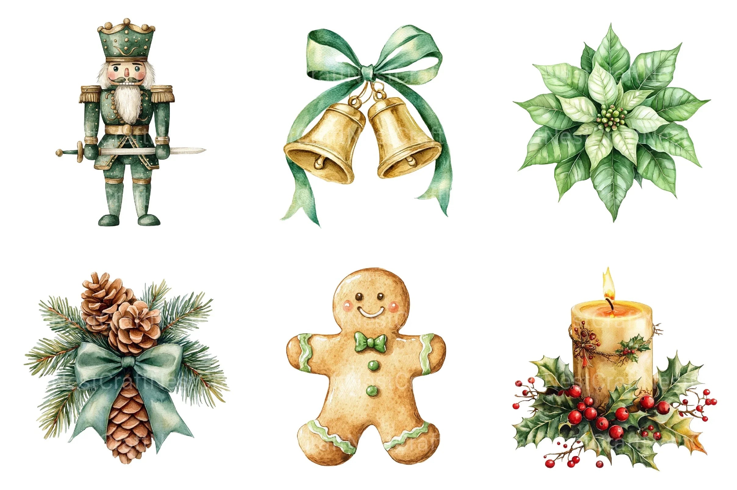 Vintage Green Christmas Winter Clipart Bundle - CraftNest - Digital Crafting and Art