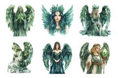 Green Stone Angel Figures Clipart Bundle - CraftNest - Digital Crafting and Art