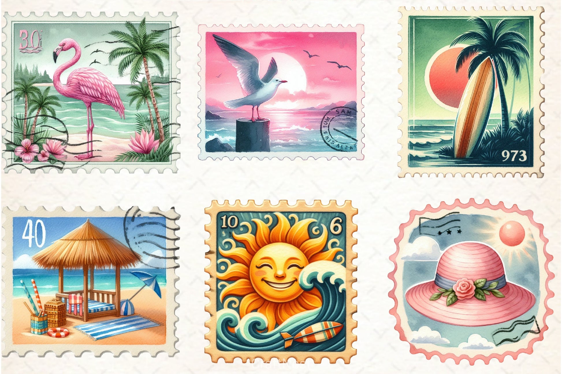 Retro Summer Postage Clipart Bundle - CraftNest - Digital Crafting and Art