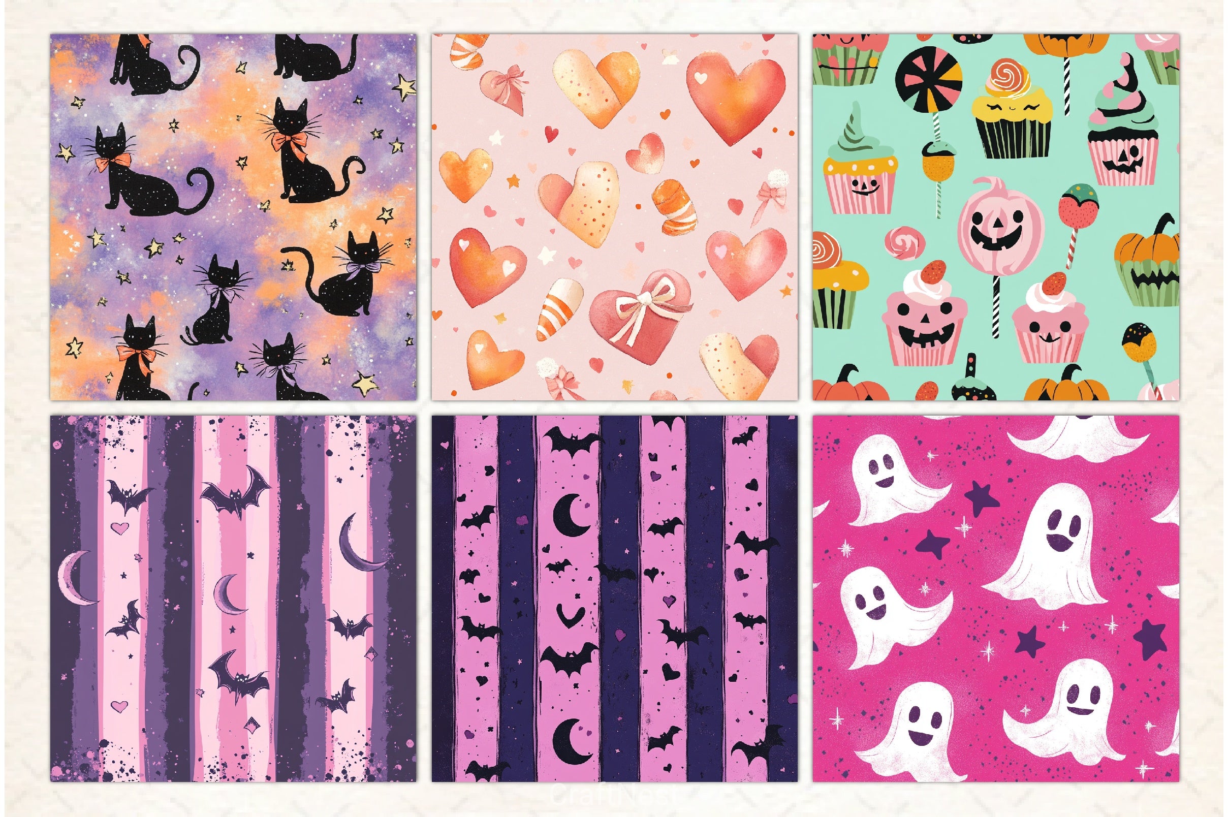Cute Pastel Halloween Patterns Bundle - CraftNest - Digital Crafting and Art