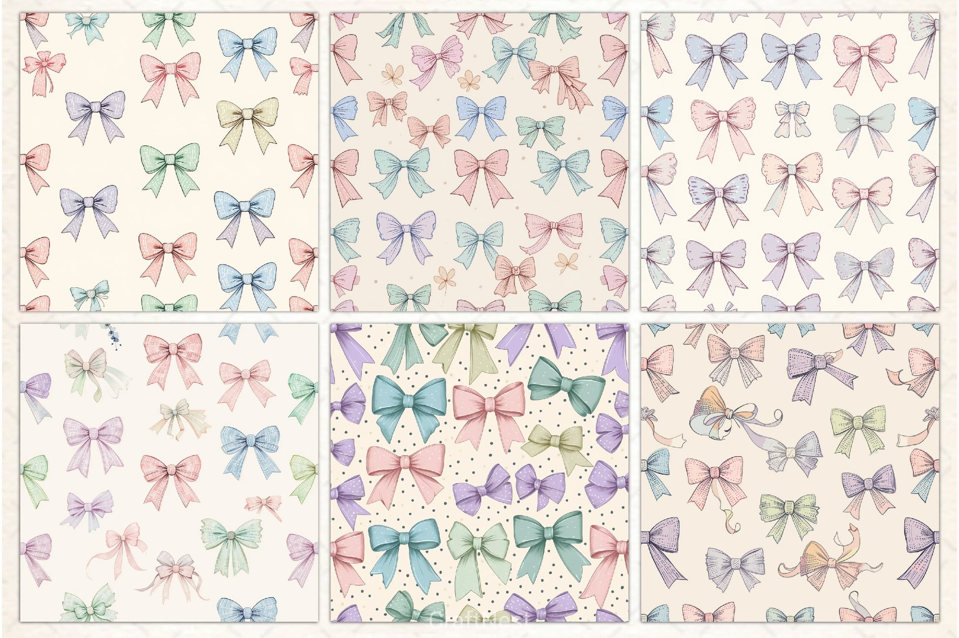 Pastel Coquette Bows Pattern Paper - CraftNest - Digital Crafting and Art