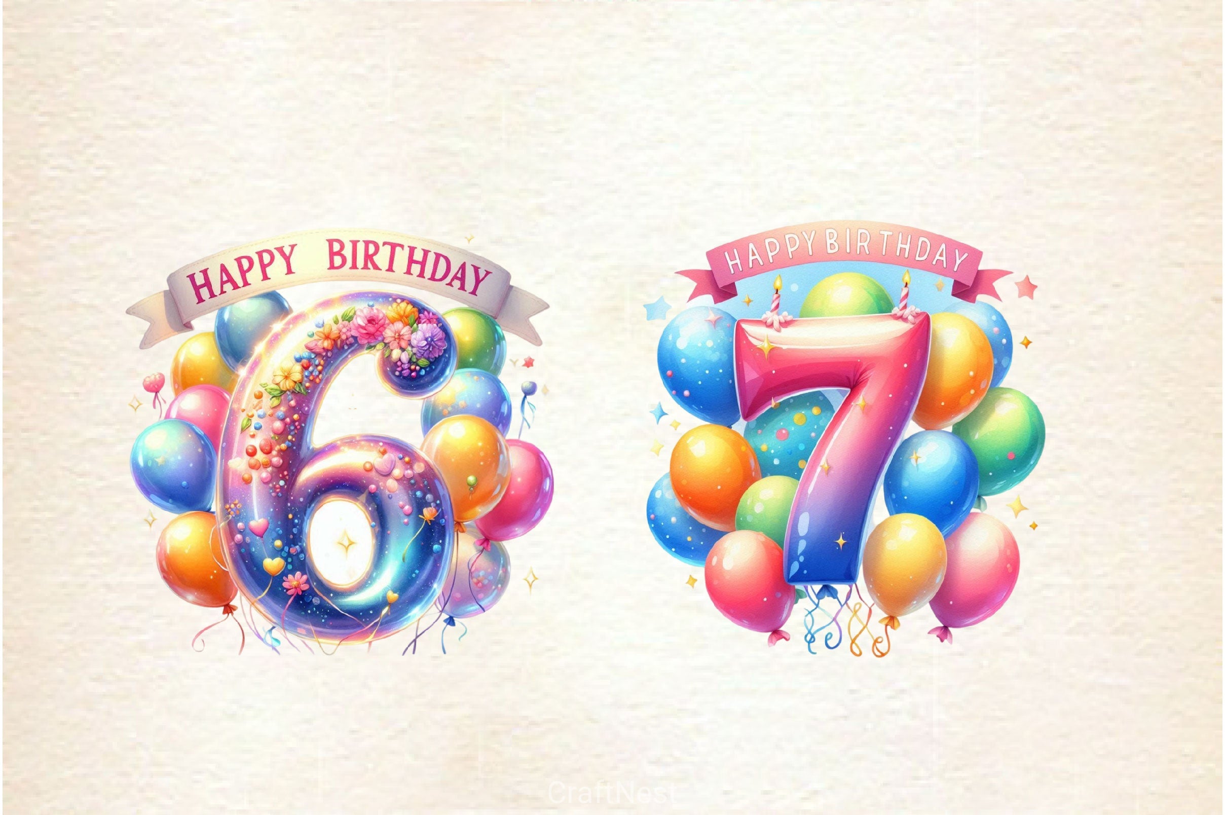 Happy Birthday Balloon Numbers Clipart Bundle 5 - CraftNest - Digital Crafting and Art