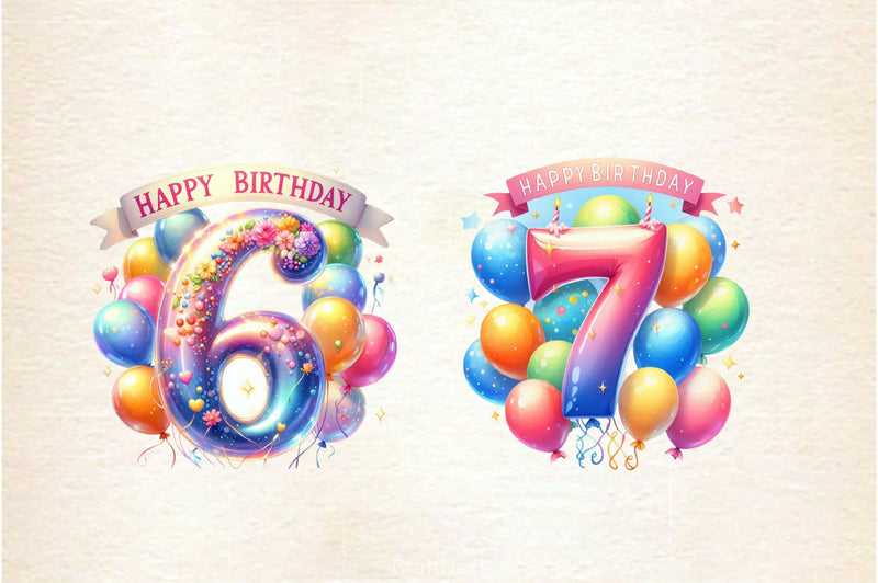 Happy Birthday Balloon Numbers Clipart Bundle 5 - CraftNest - Digital Crafting and Art