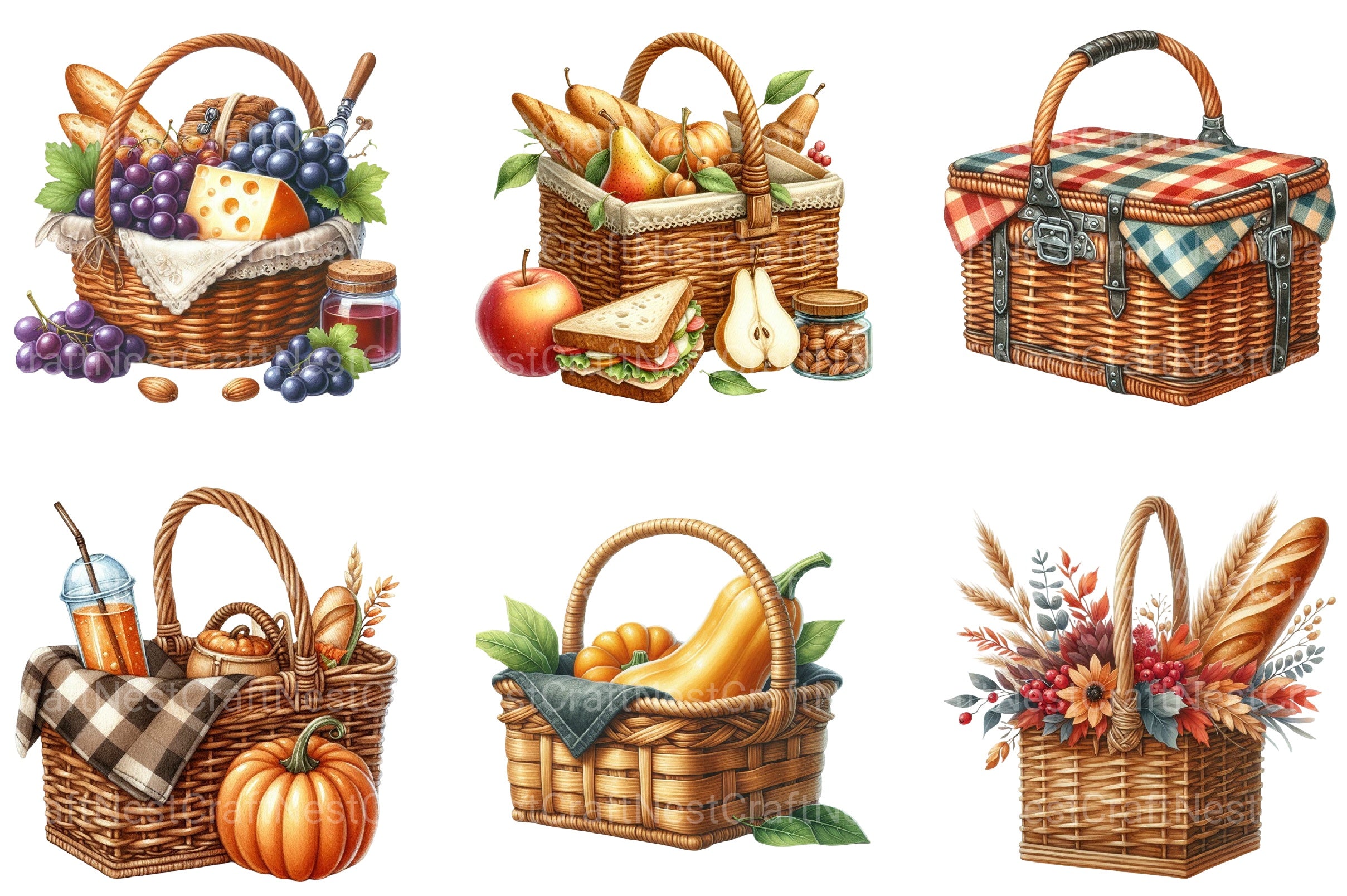 Picnic Basket In Fall Clipart Bundle - CraftNest - Digital Crafting and Art