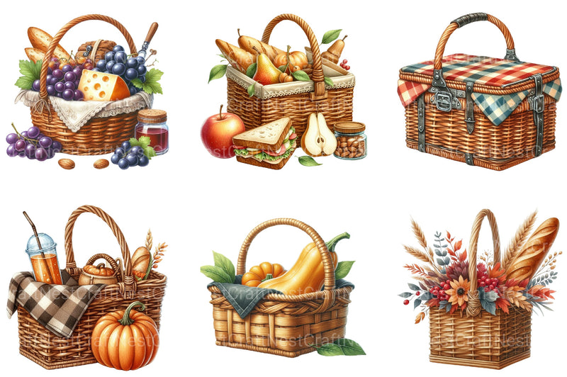 Picnic Basket In Fall Clipart Bundle - CraftNest - Digital Crafting and Art