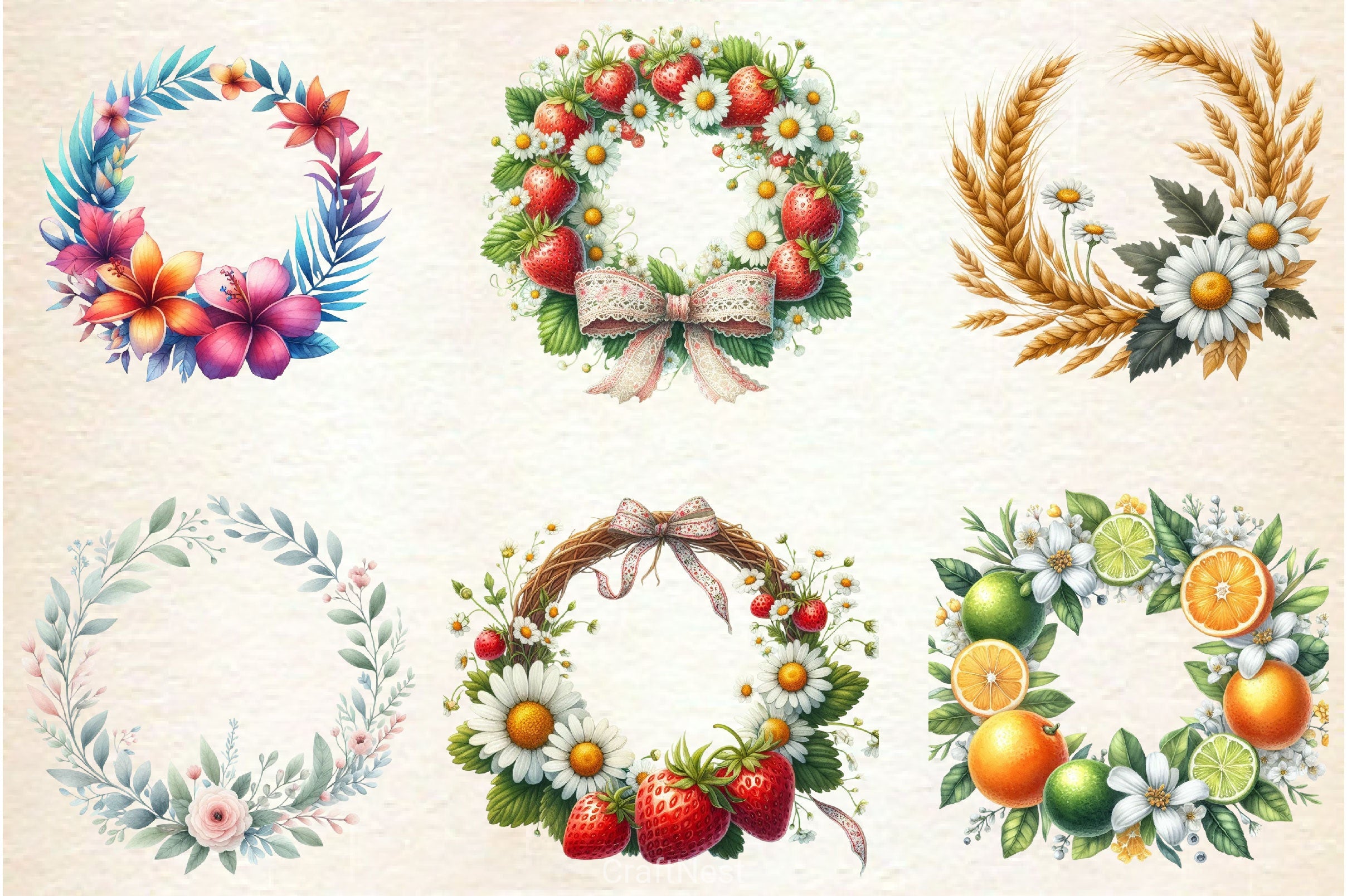 Summer Wreath Clipart Bundle - CraftNest - Digital Crafting and Art