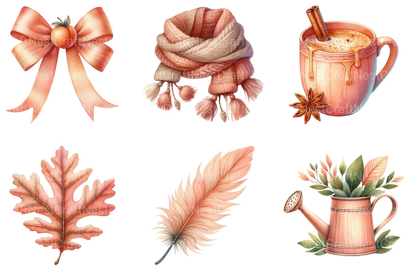 Peach Colored Autumn Clipart Bundle - CraftNest - Digital Crafting and Art