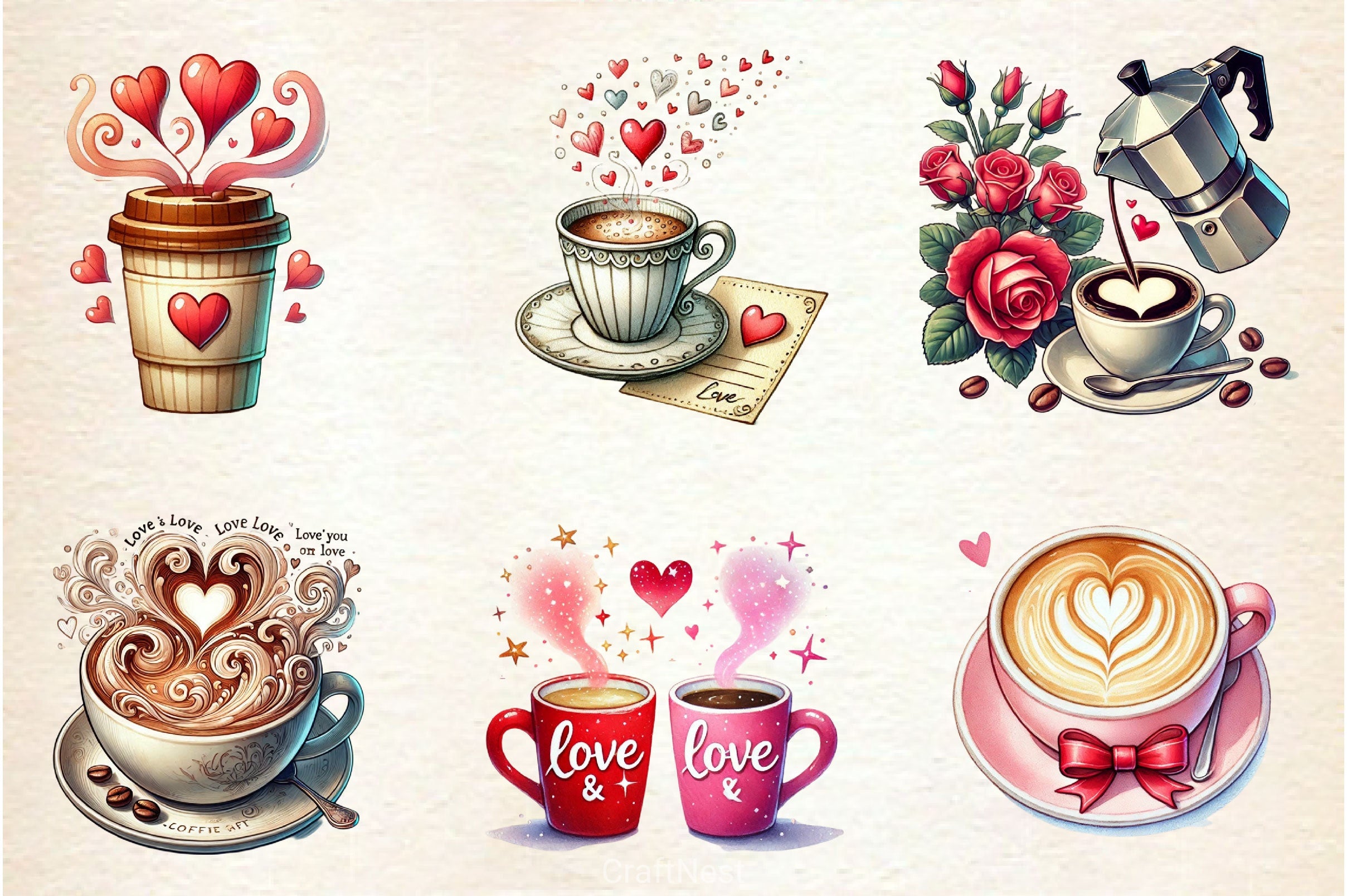 Valentine Day Coffee Clipart Bundle 3 - CraftNest - Digital Crafting and Art
