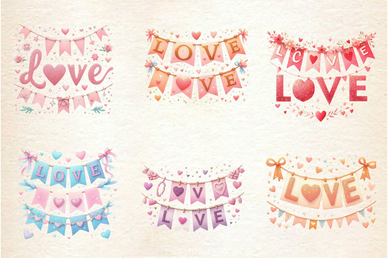 Valentine Glitter Banner Clipart Bundle - CraftNest - Digital Crafting and Art