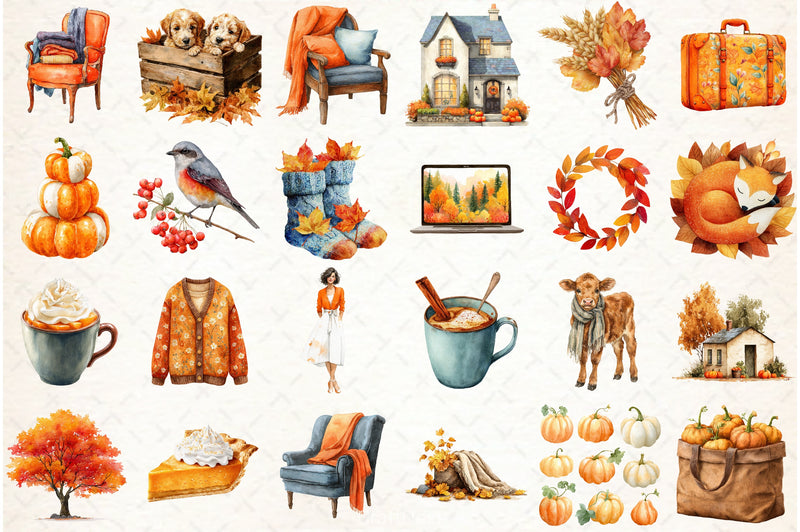 Burnt Orange Autumn Clipart Bundle 2 - CraftNest - Digital Crafting and Art